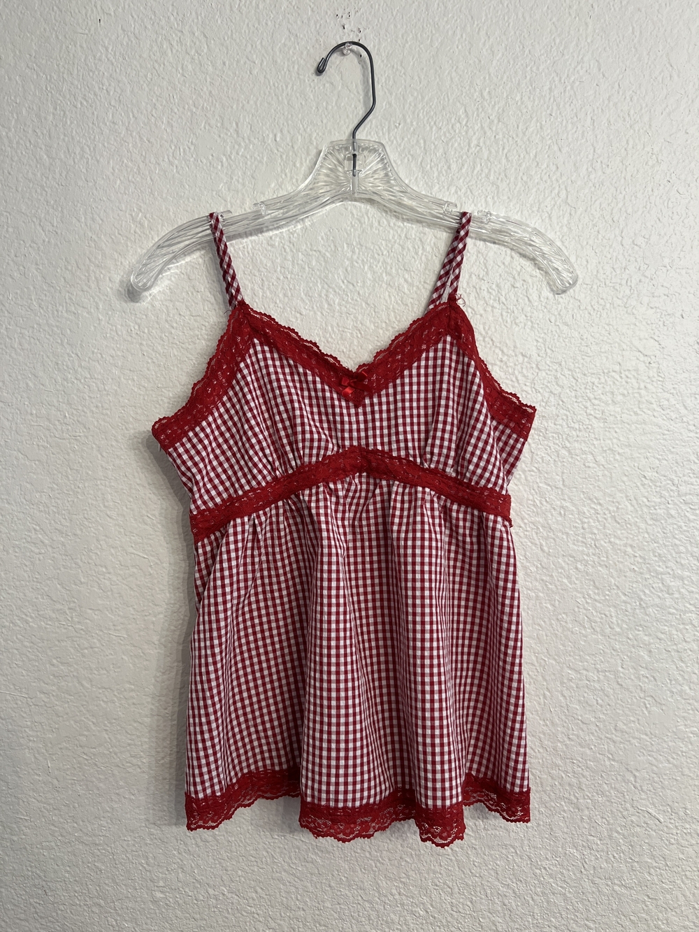 ROMWE Red Gingham Lace-Trim Spaghetti Strap Camisole